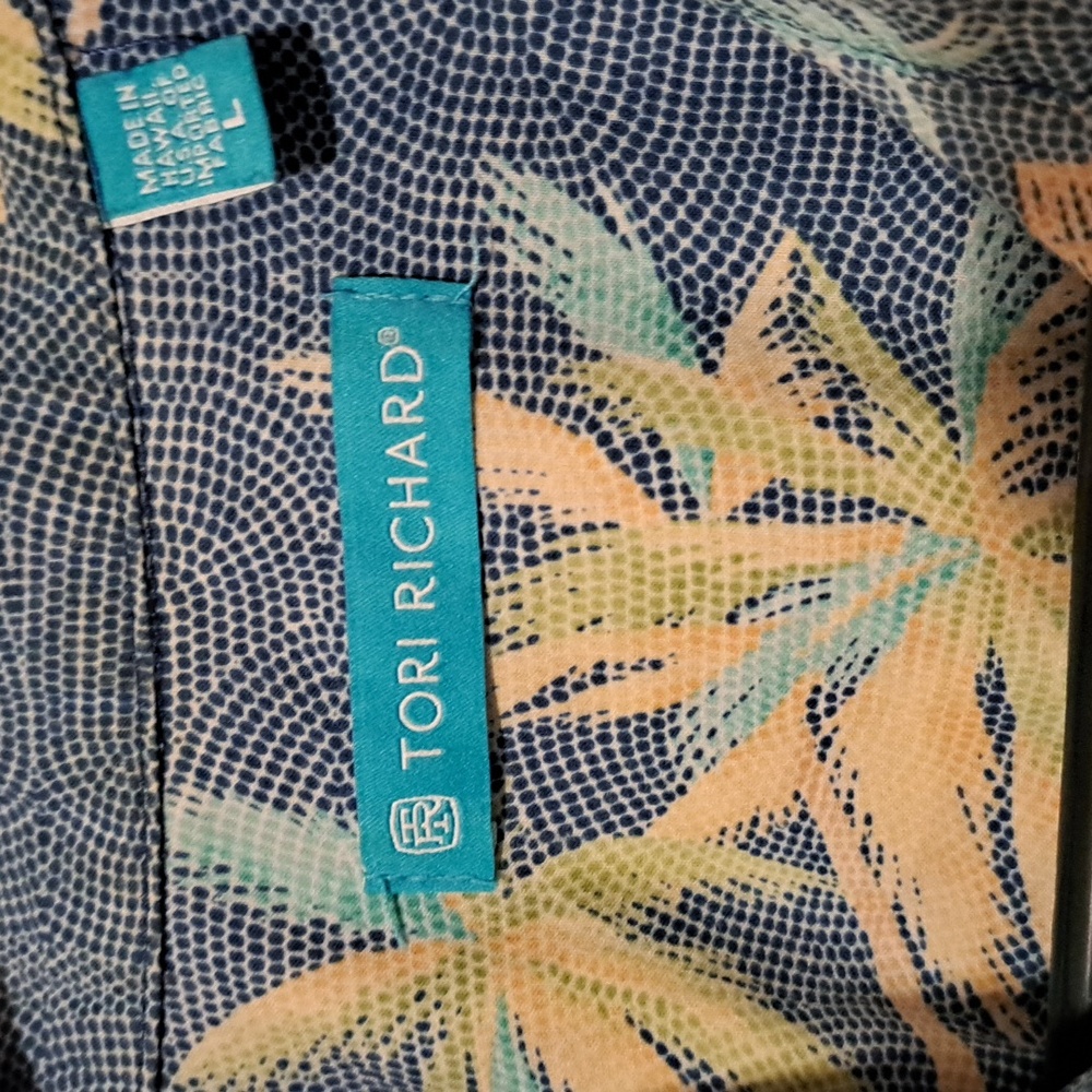 Tori Richard Blue Palm Print Men's Shirt. Size Large. - Picture 2 of 8